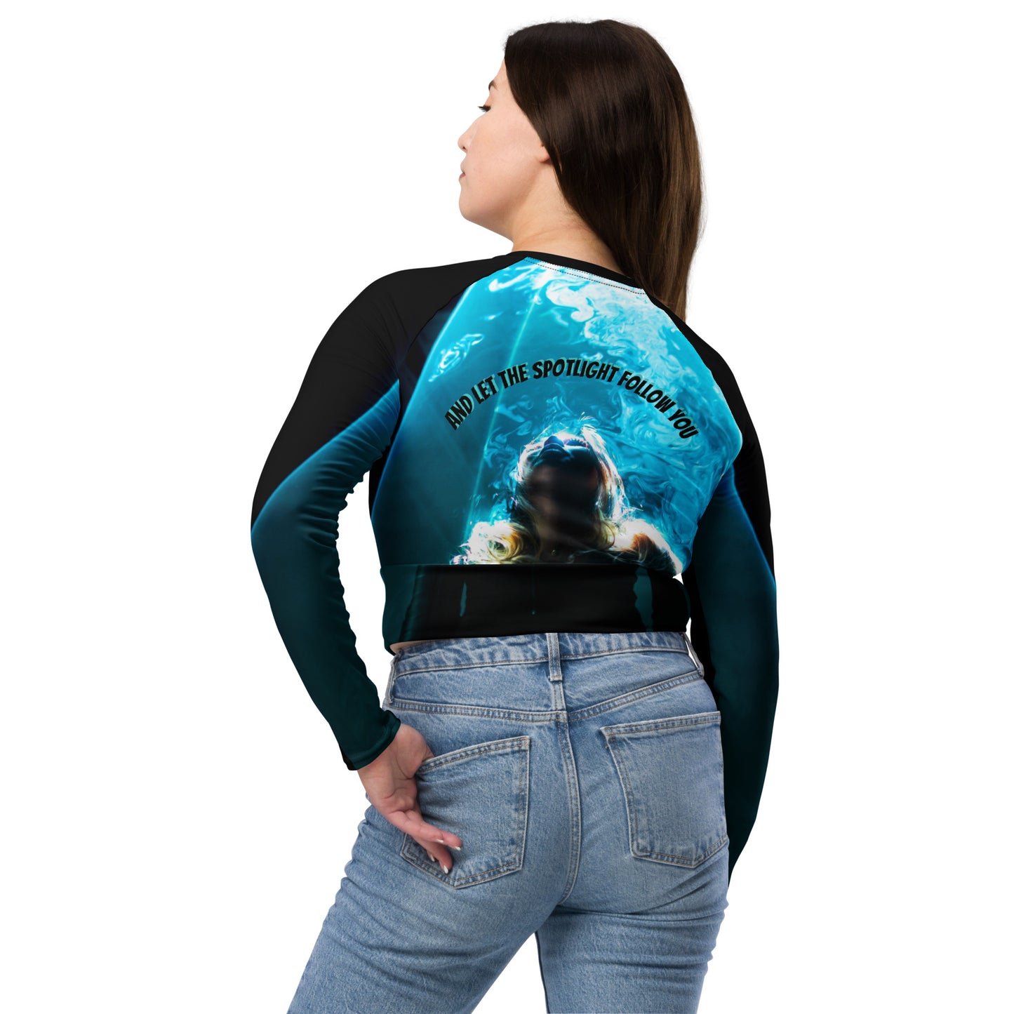 See yourself in the Spotlight in this LBS Women's Aqua Spotlight Long Sleeve Plus Size Crop Top.