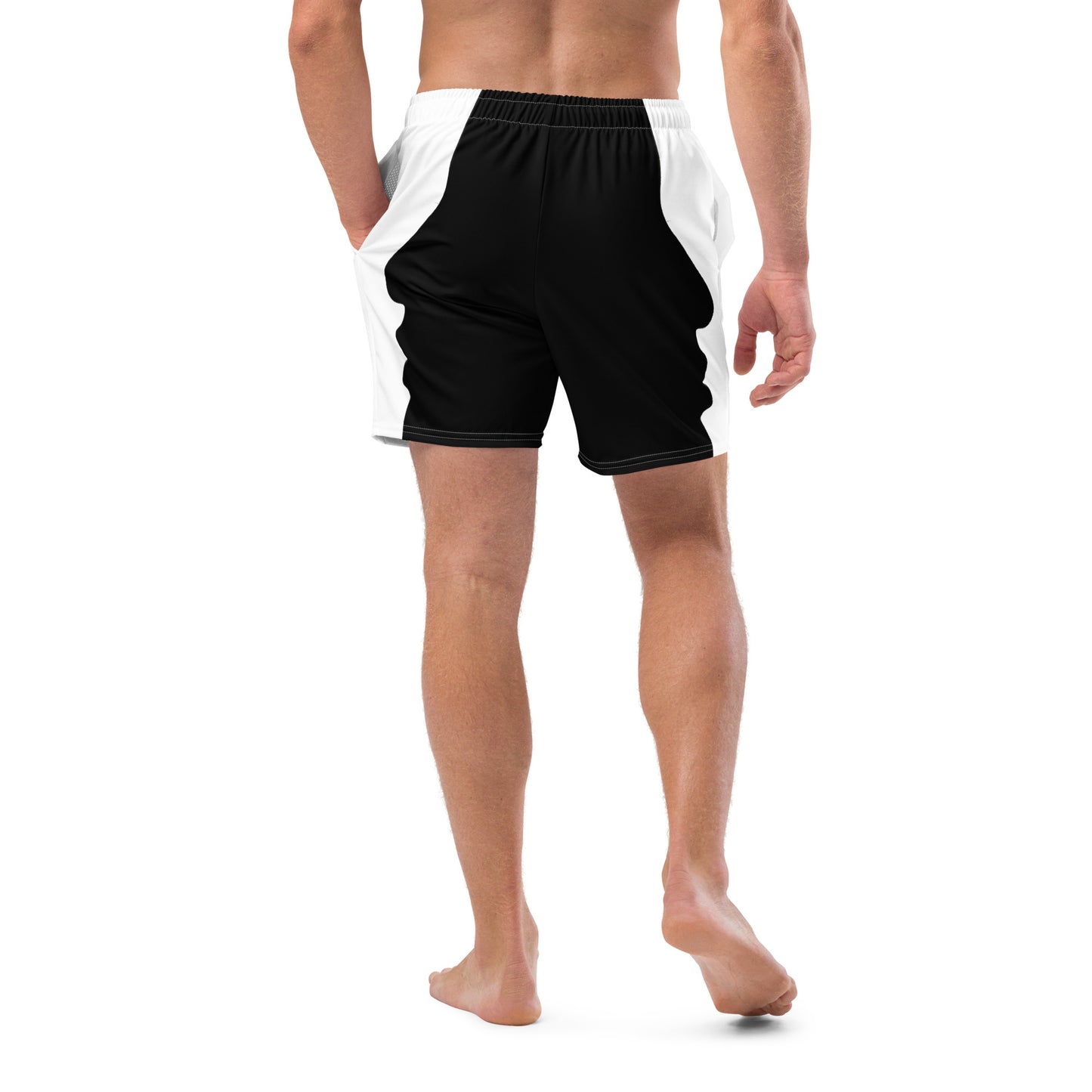 LBS Men's Swim Trunks - Stylish and confident male artist wearing vibrant swim trunks by SpotlYght Seeker