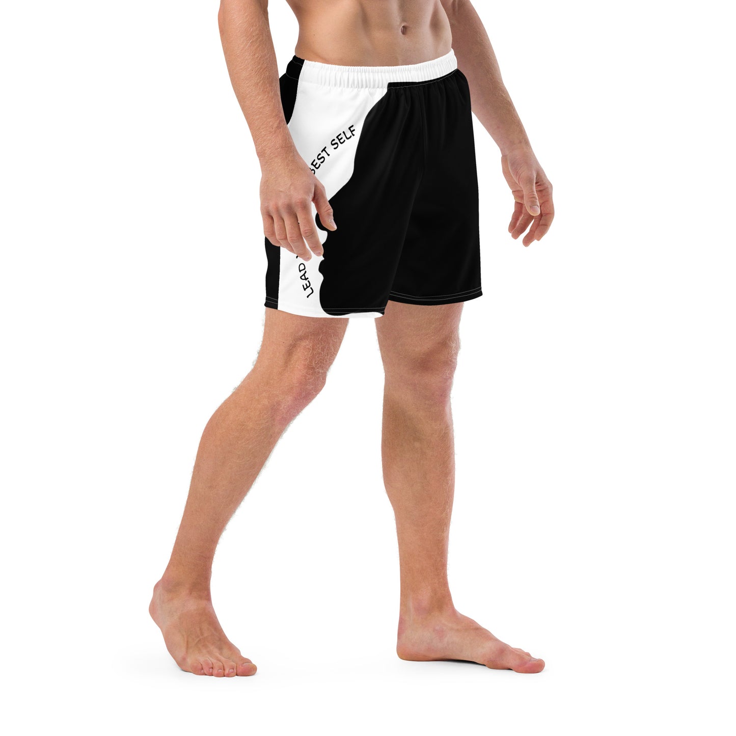 LBS Men's Swim Trunks - Stylish and confident male artist wearing vibrant swim trunks by SpotlYght Seeker