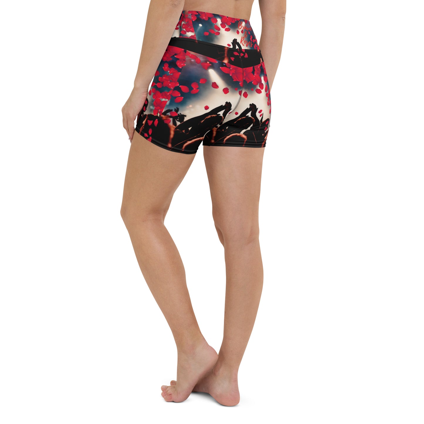 🌊 In a sea of indecision, in trepidatious fear, in a moment of triumph, beyond the curtain lies your truth, your destiny, and your praise. 🌟 Bravo & Roses Bravo & Roses Yoga Shorts for the Female Artist because artists deserve praise.