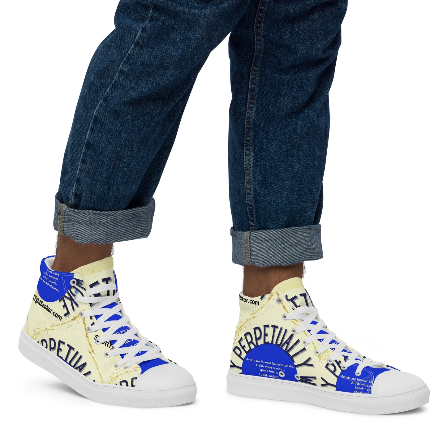 Perpetually Woke Artist High Top Canvas Shoes statement piece for male artists who seek the spotlight