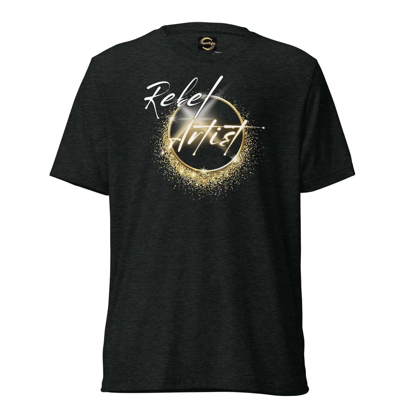 Rebel Artist Short Sleeve T-Shirt: A dynamic, lightning bolt-inspired design in Solid Black, Charcoal Black, and Emerald colors. Crafted from airy triblend fabric for ultimate comfort and freedom. Unleash your creativity and courage with this expressive and liberating t-shirt. β‘π€π #FashionFreedom #RebelArtistApparel