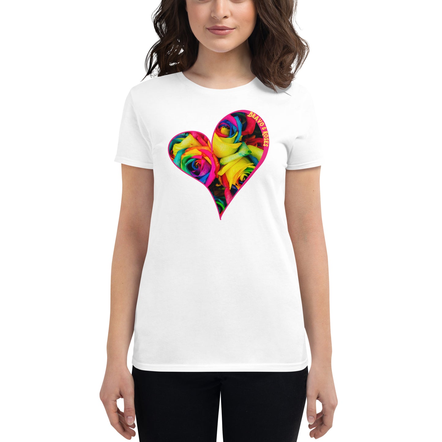 Bravo & Roses Multi- Color Heart Women's Short Sleeve T-Shirt Bouquet