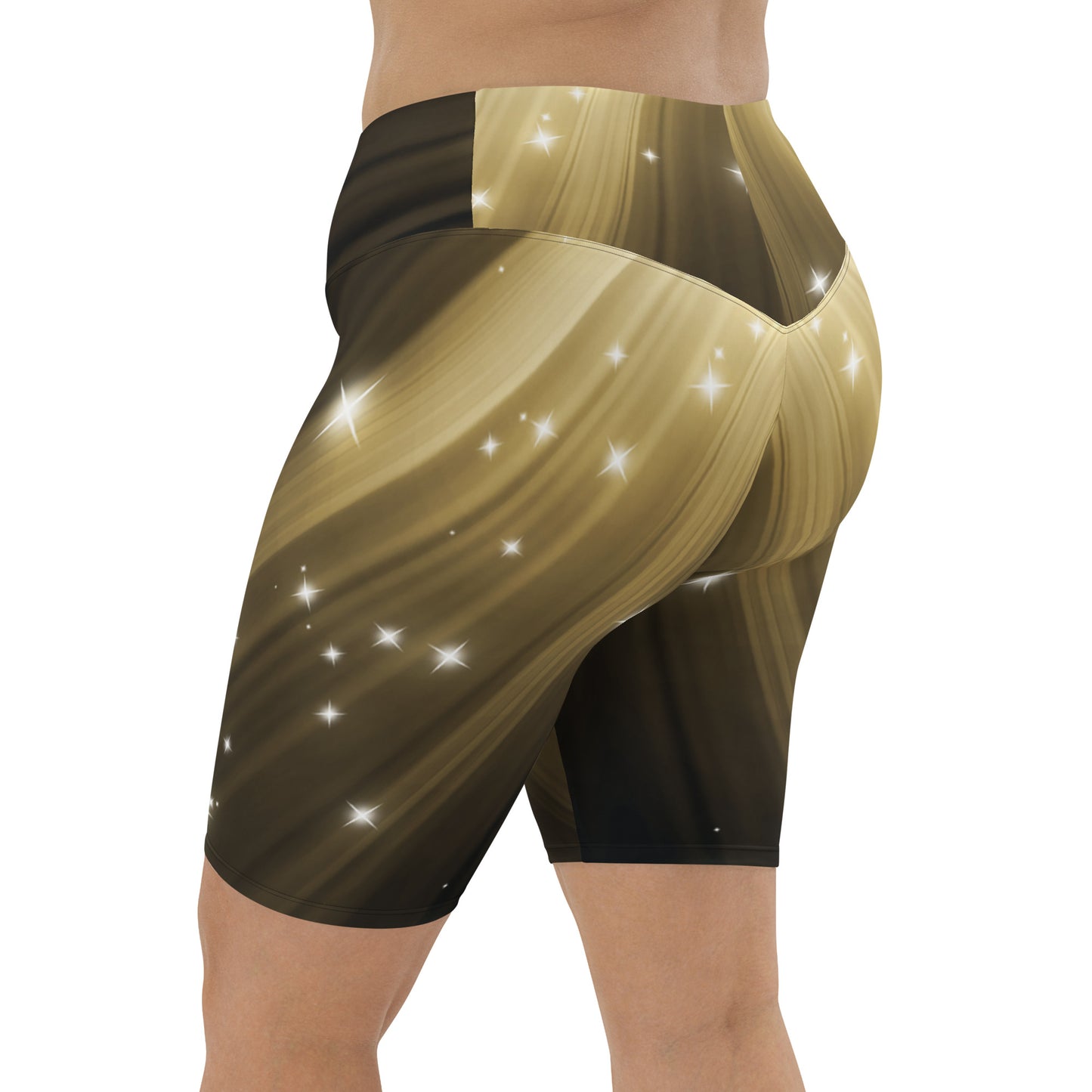 Plus Size Female artist shine bright rocking your Gold Spotlyght Biker Shorts
