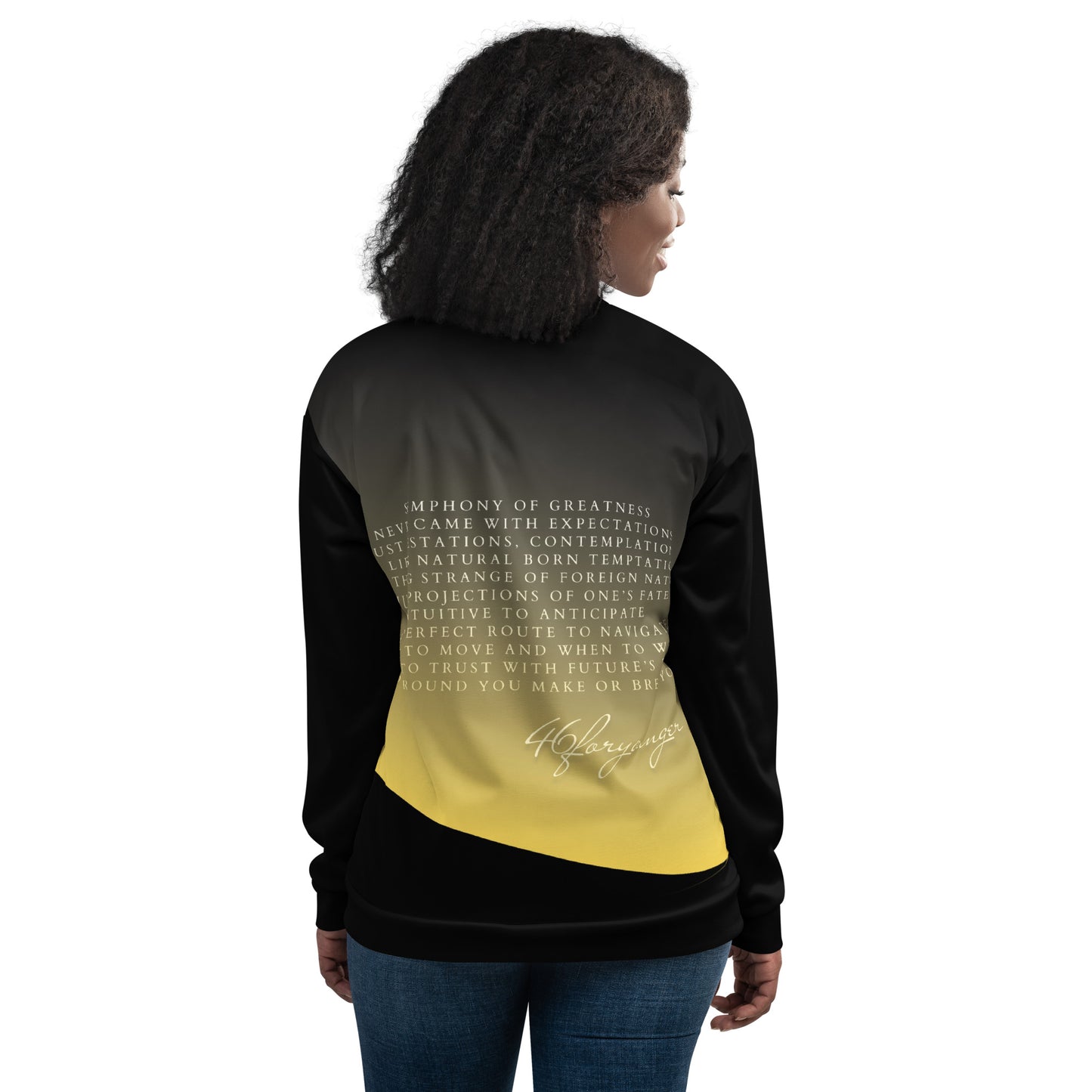 Symphony of Greatness Black Sleeves Unisex Bomber Jacket
