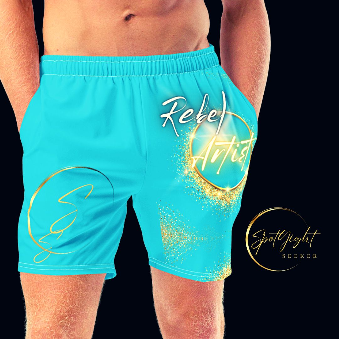 Bright Summer Sky Rebel Artist Swim Trunks - Colorful swim trunks capturing attention and style, designed for artists seeking recognition and self-expression.