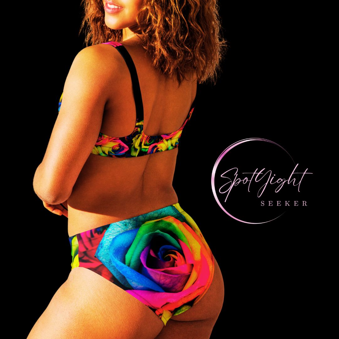 Emote Merch from SpotlYght Seeker - from the Bravo and Roses Collection the Moonlight & Roses  High-Waisted Bikini for the Female Artist because artists deserve praise.