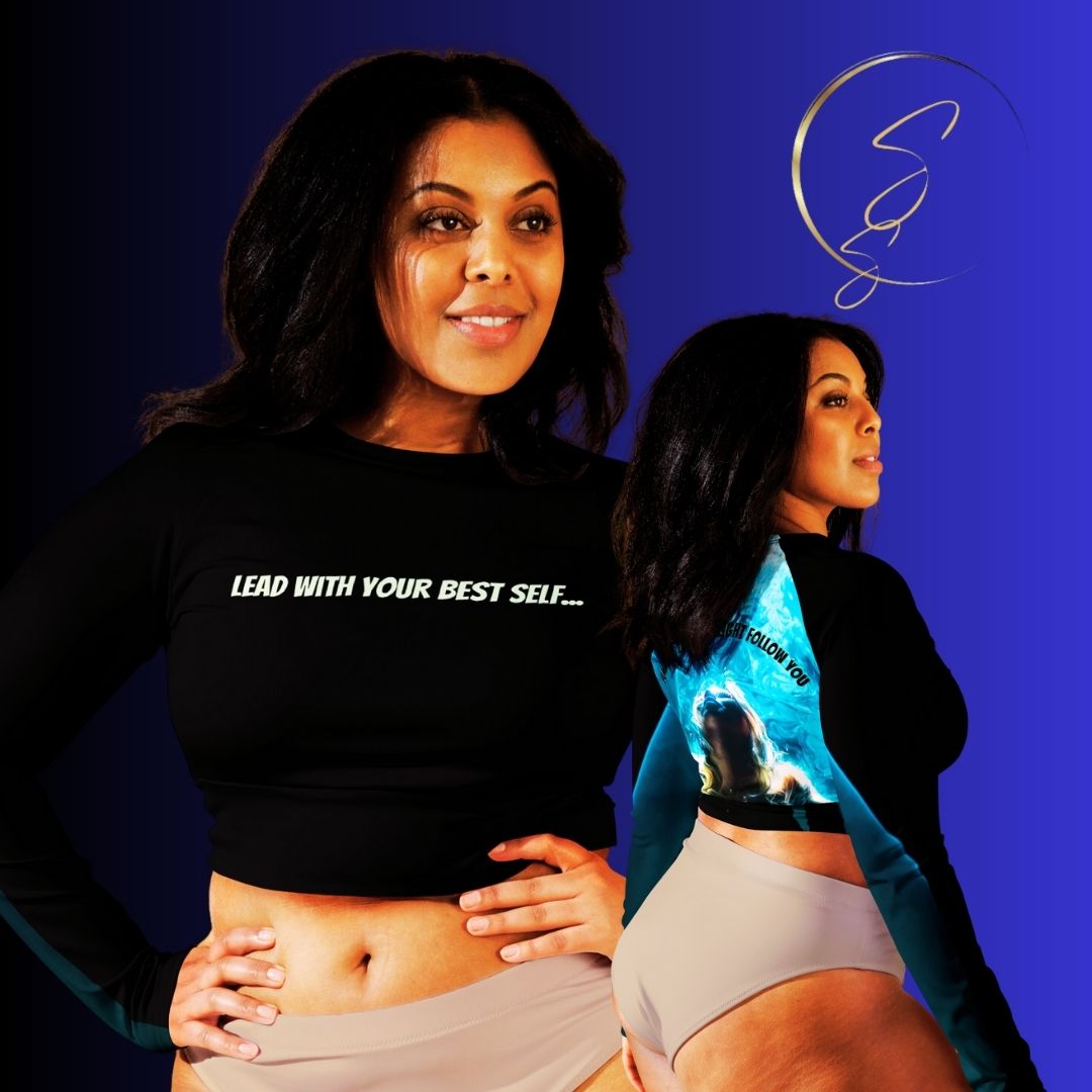 See yourself in the Spotlight in this LBS Women's Aqua Spotlight Long Sleeve Plus Size Crop Top.