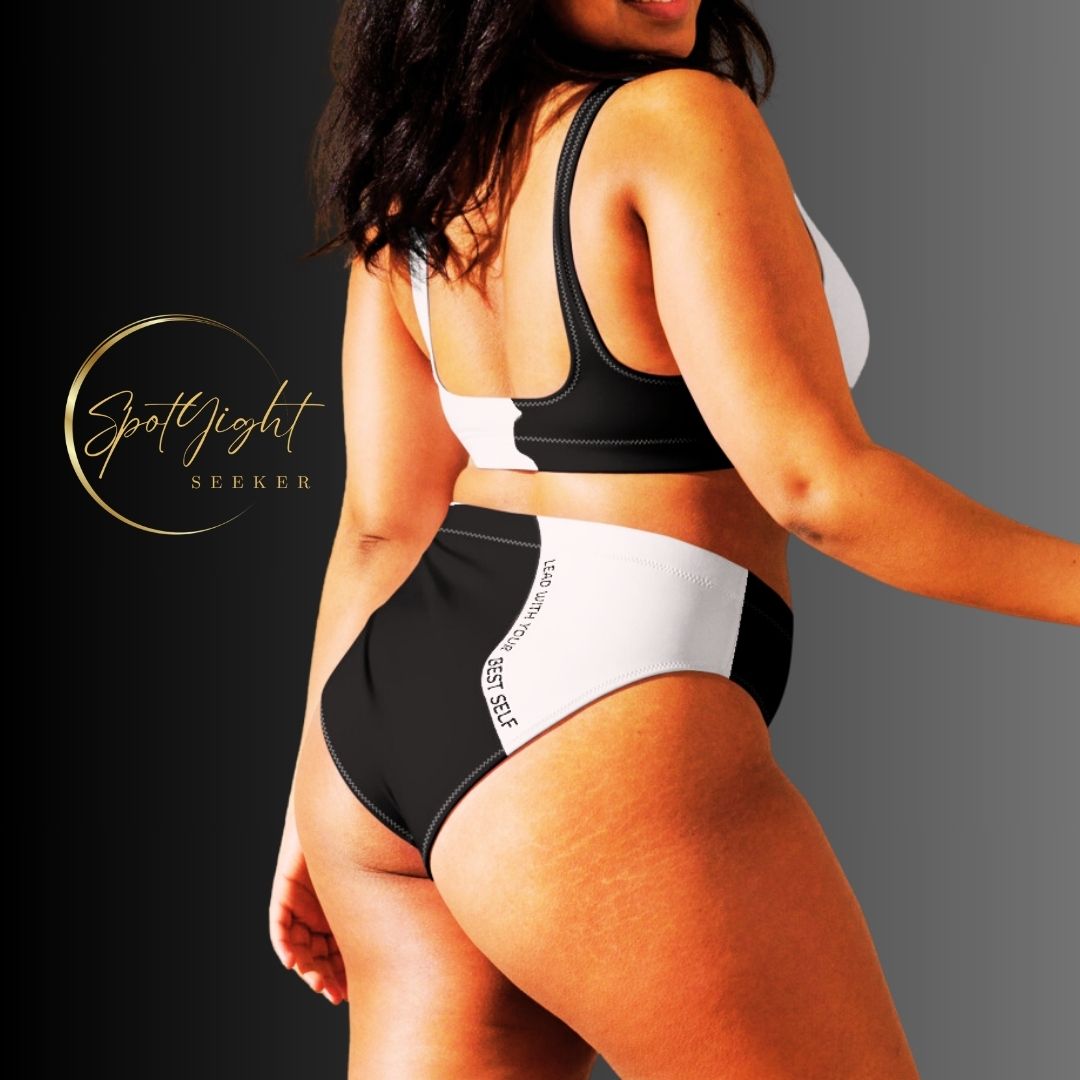 Motivate Merch High-Waisted Bikini - Lead with Your Best Self - A symbol of self-empowerment and spotlight-worthy confidence. Plus Size Artist