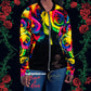 Moonlight & Roses Unisex Bomber Jacket - Full Sleeves from the Bravo & Roses Collection - Because artists deserve praise!  Gift yourself SpotlYght Seeker. You've earned it.  Let this statement piece be a  symbol of self-praise and empowerment, a perfect gift to yourself.