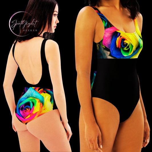 Emote Merch from SpotlYght Seeker - from the Bravo and Roses Collection the Moonlight & Roses One-Piece Swimsuit for the Female  Artist because artists deserve praise.