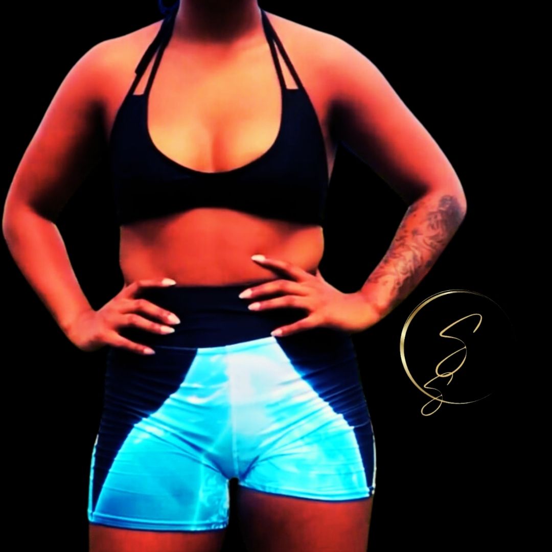 See yourself in the Spotlight in these Aqua Spotlight Yoga Shorts for the Female Artist.