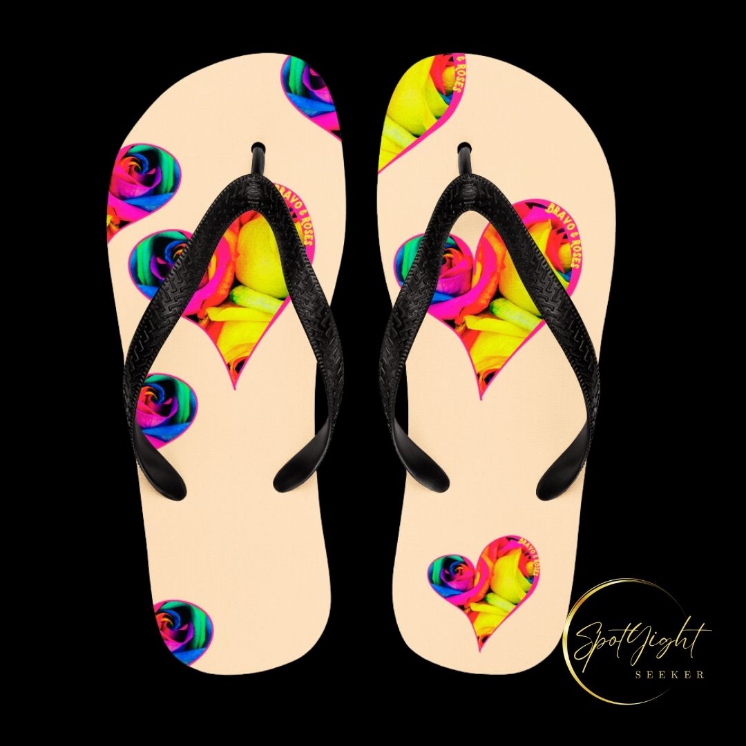 🌟 Elevate your style with Bravo & Roses Signature flip flops! 🌹✨  🎨 Calling all Spotlyght Seekers and Art Enthusiasts! 🎨 These flip flops are more than just footwear – they're a celebration of art and creativity! 🎉 Embrace your artistic spirit with every step you take.