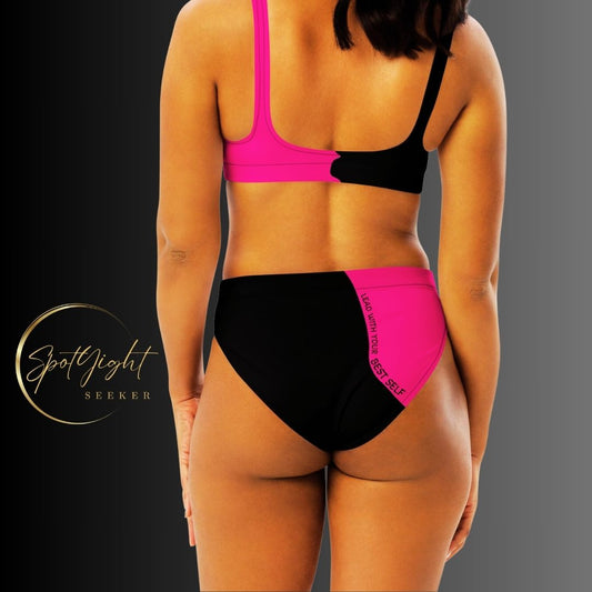 Motivate Merch High-Waisted Bikini - Lead with Your Best Self - A symbol of self-empowerment and spotlight-worthy confidence.