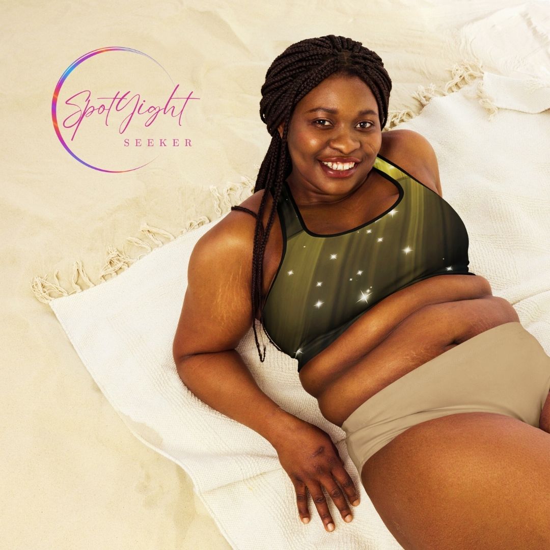 Ready to shine? Embrace the artistry within you with the Plus Size Gold Spotlyght Padded Sports Bra. 🌟💪