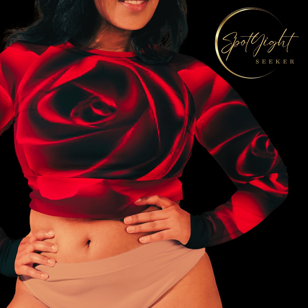 Plus Size Emote Merch from SpotlYght Seeker - Bravo and Roses Long-Sleeve Crop Top for the Female Artist because artists deserve praise.