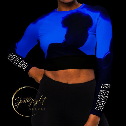 LBS Motivation Women's Long-Sleeve Face Crop Top for the Artist who seeks the spotlight