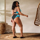 Aqua V SpotlYght High-Waisted Bikini - Triumph in the spotlight with confidence and creativity. Embrace victory and radiate aqua brilliance in this empowering masterpiece. Plus size