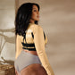A-Ray of Emotions Long Sleeve Crop Top - AH Peach: A canvas for creative magic, inspired by the profound quote, in the enchanting Peach color.   'Every work of art begins with a ray of emotion, a torch of inspiration, a question searching for an answer.' Explore the journey of creativity in this captivating hue." - Plus Size