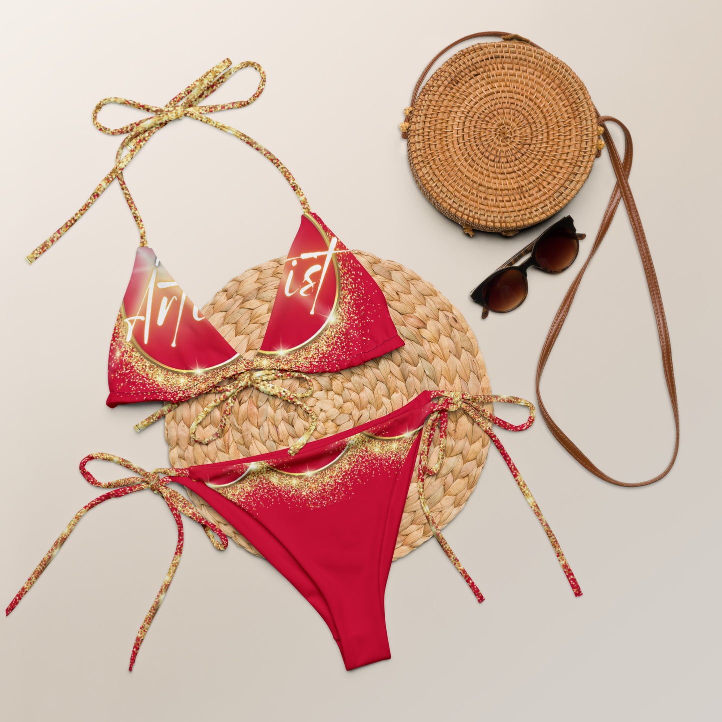 Crimson Rebel Artist Sting Bikini - A fiery crimson bikini with an empowering design, embodying artistic passion and allure.