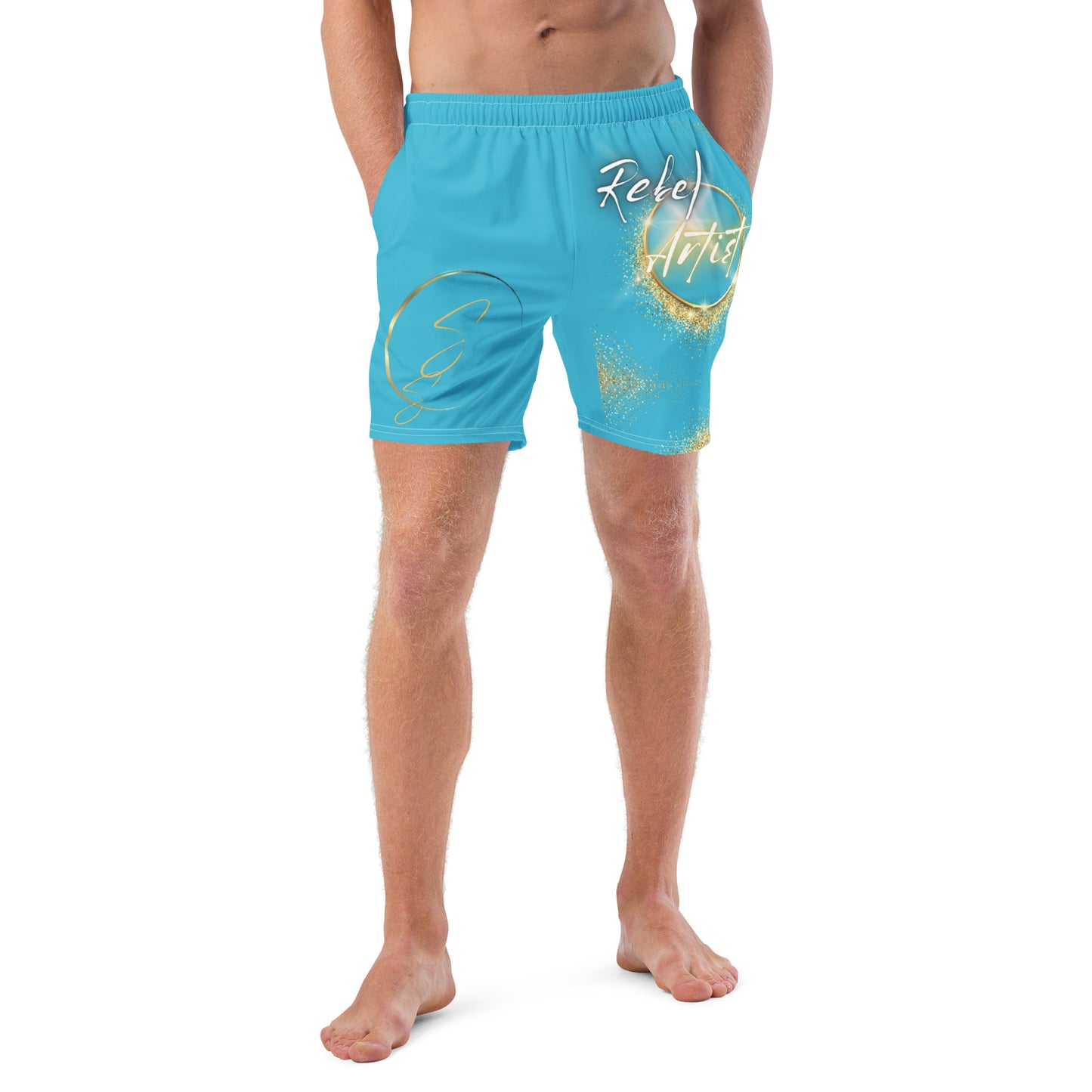 Bright Summer Sky Rebel Artist Swim Trunks - Colorful swim trunks capturing attention and style, designed for artists seeking recognition and self-expression.