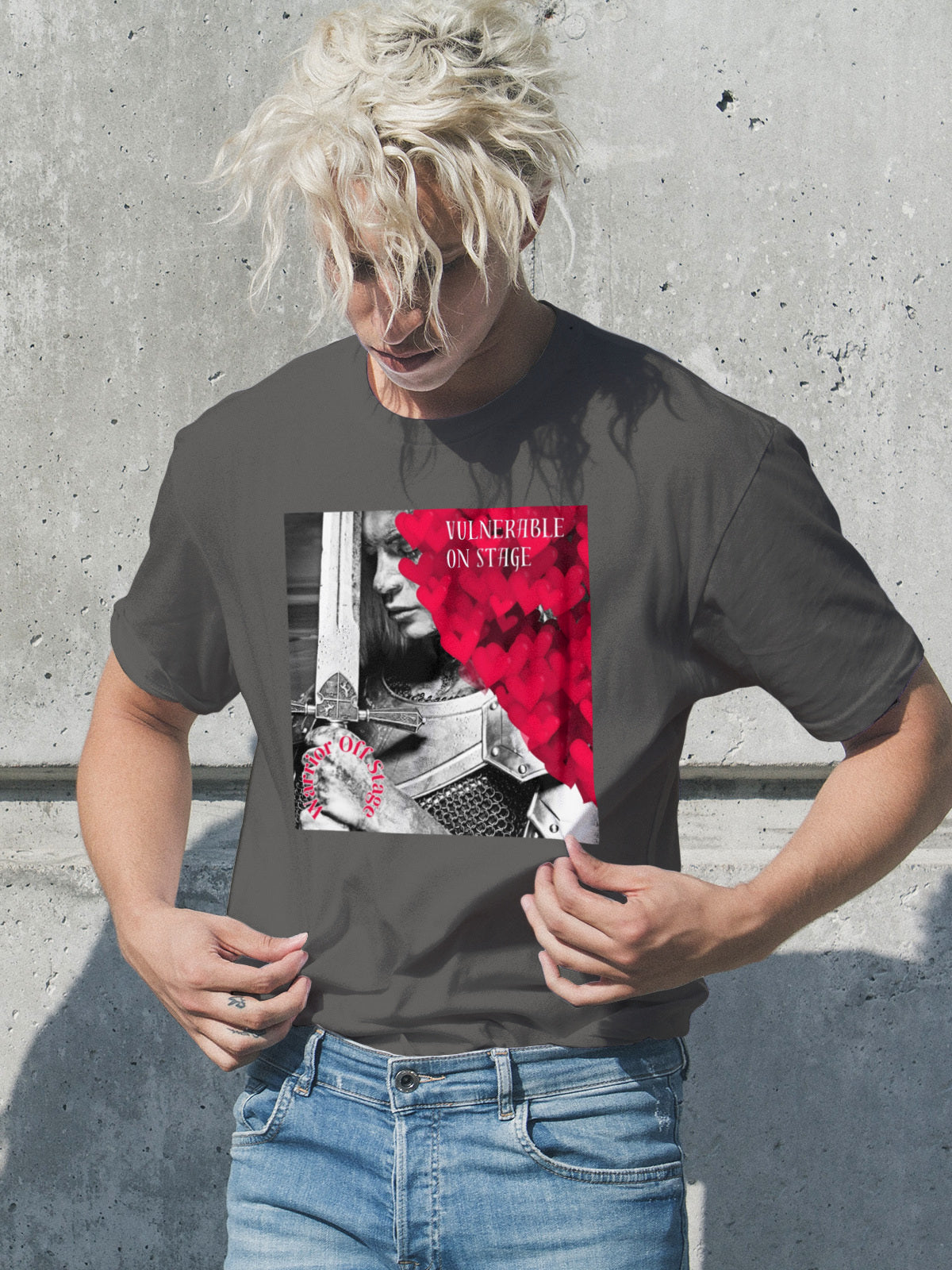 A bold and stylish Unisex Artist Vulnerable Warrior T-Shirt in Classic design, specifically crafted for Female Artists The shirt features empowering graphics, celebrating authenticity on stage and fierce warrior strength off stage. Perfect for making a statement in the world of art and beyond.