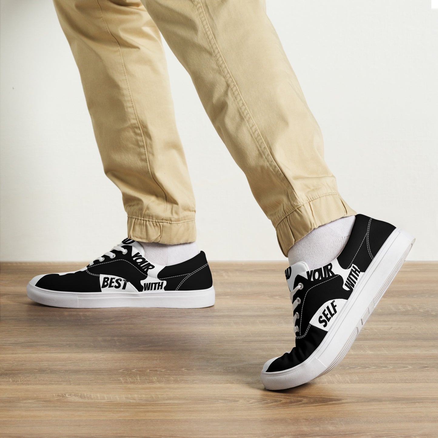SpotlYght Seeker Men’s Lace-Up Canvas Shoes in Fresh White – Kick it up in style and express your artistic spirit with this must-have Motivate-Merch. 🎨👟