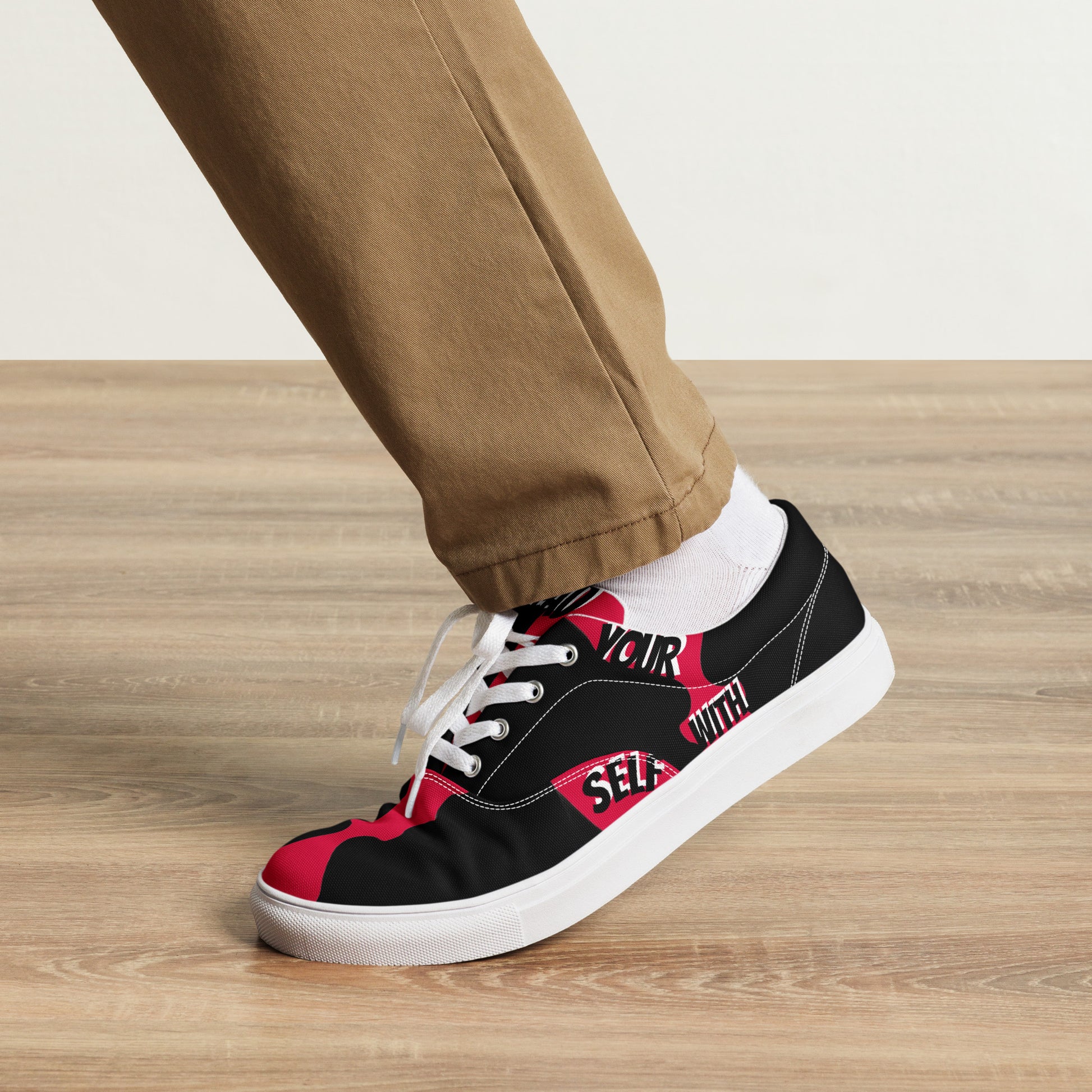 SpotlYght Seeker Men’s Lace-Up Canvas Shoes in Crimson – Step into bold style and self-expression with these fiery red shoes for the male artist.