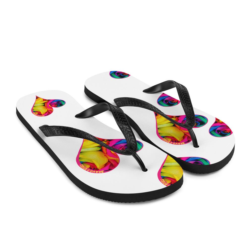 Bravo & Roses Bouquet Flip-Flops - White