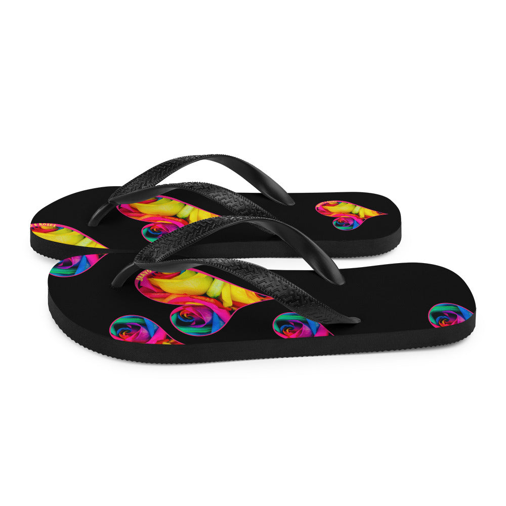 Bravo & Roses Bouquet Flip-Flops - Black