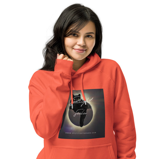 Image of the Cat Call Unisex Fitted Eco Hoodie showcasing the 'Coolio' design. A fashionable hoodie featuring a unique cat-themed illustration, perfect for those who love both cats and art. Crafted from eco-friendly materials.