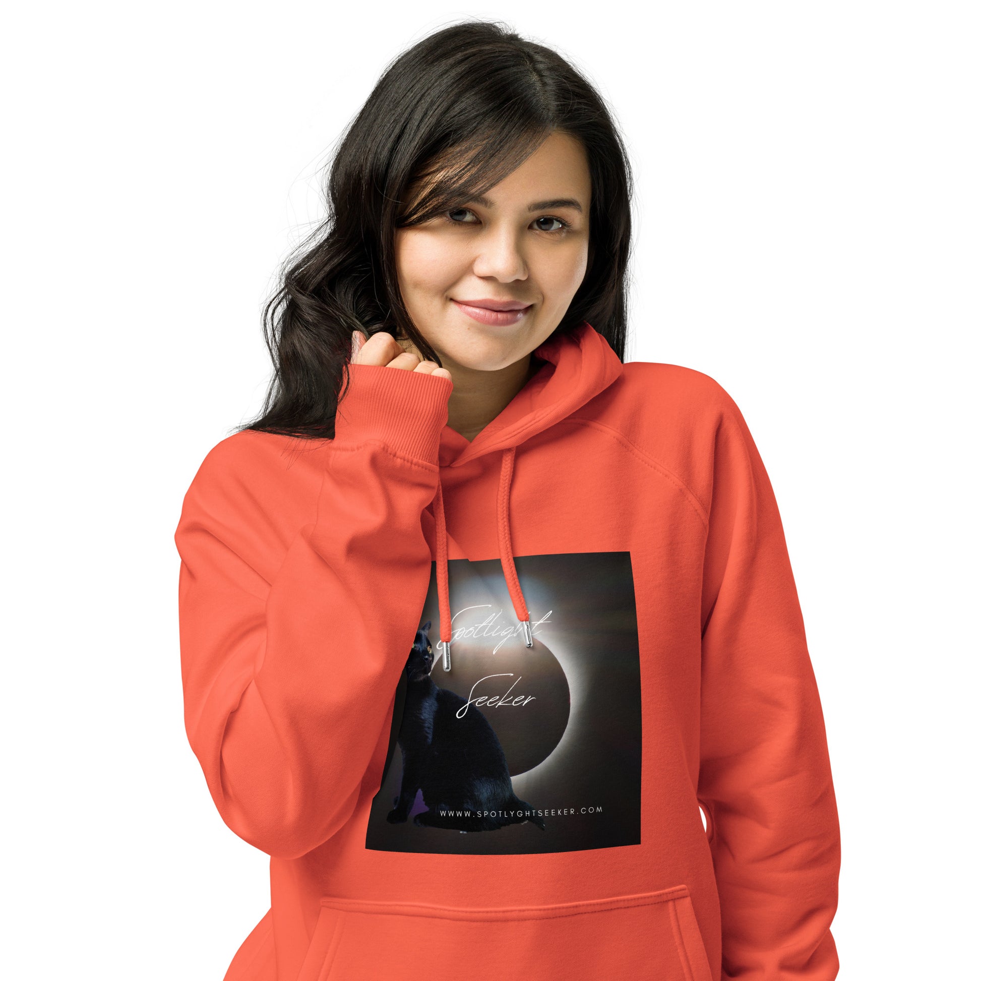Image of the Cat Call Unisex Fitted Eco Hoodie - 'You Talkin to Me?' design, a stylish and comfortable hoodie representing artists' spotlight claim, featuring an intriguing artistic motif. Crafted from eco-friendly materials. 🎨🗣️