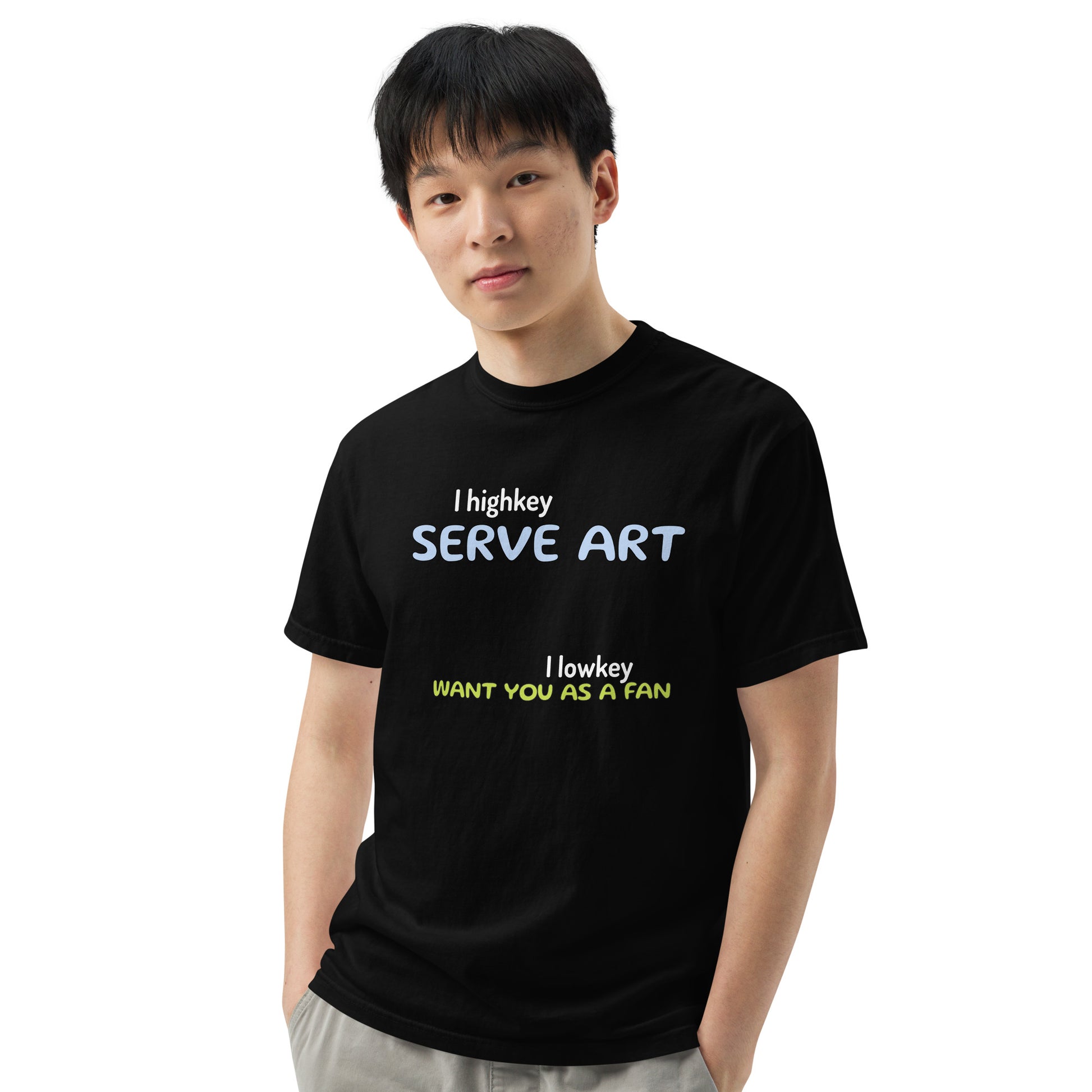 Discover the "I Serve Art" Tee from the Let 'Em Know Collection. Bold, clever texts that speak volumes and turn chance meetings into your next biggest fans. Let 'em know who you are, and watch your squad grow!