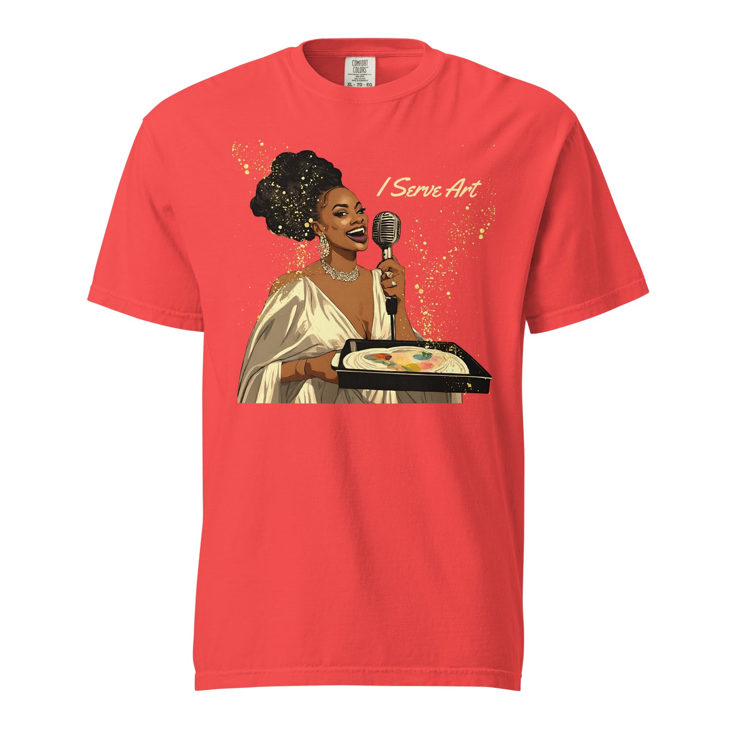 I Serve Art Golden Goddess Heavyweight Unisex Dark Colored T-Shirt