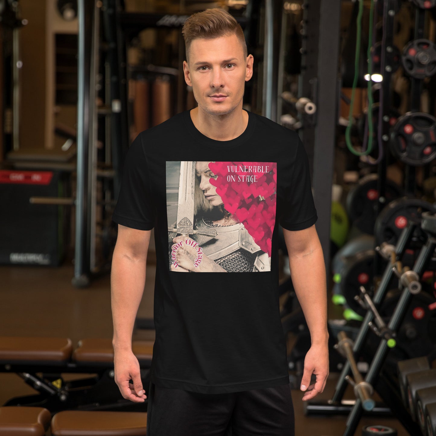 A bold and stylish Unisex Artist Vulnerable Warrior T-Shirt in Classic design, specifically crafted for Female Artists The shirt features empowering graphics, celebrating authenticity on stage and fierce warrior strength off stage. Perfect for making a statement in the world of art and beyond. Black Tee 