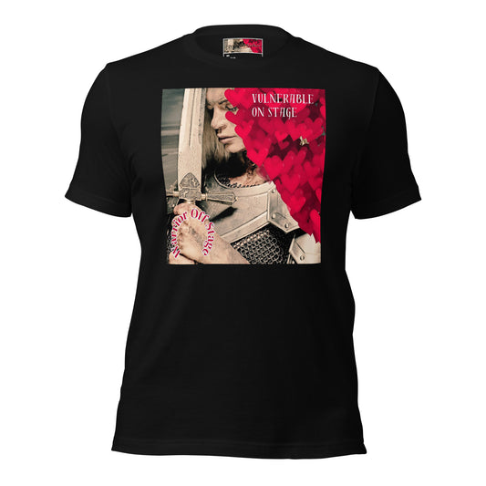A bold and stylish Unisex Artist Vulnerable Warrior T-Shirt in Classic design, specifically crafted for Female Artists The shirt features empowering graphics, celebrating authenticity on stage and fierce warrior strength off stage. Perfect for making a statement in the world of art and beyond. BLACK