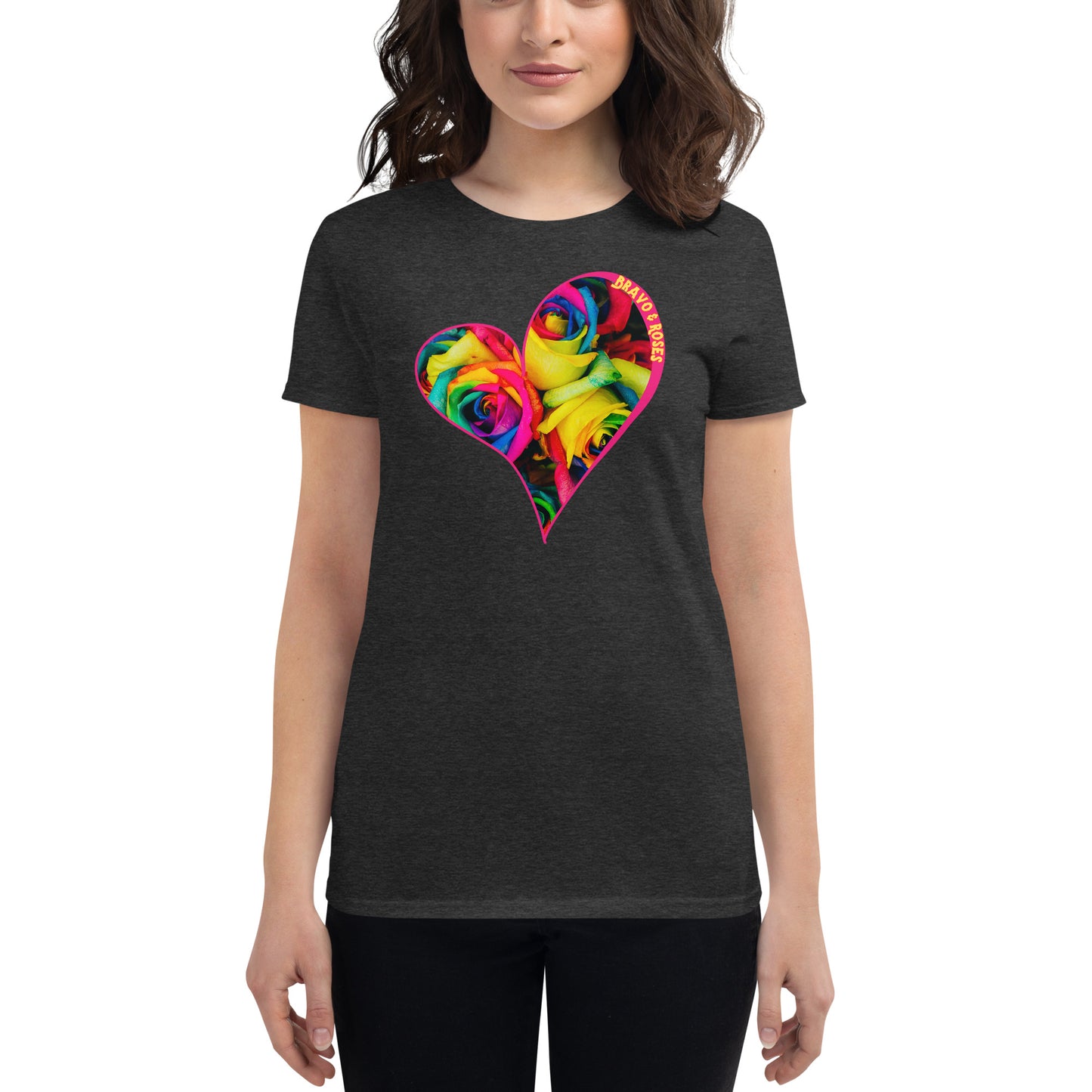 Bravo & Roses Multi- Color Heart Women's Short Sleeve T-Shirt Bouquet