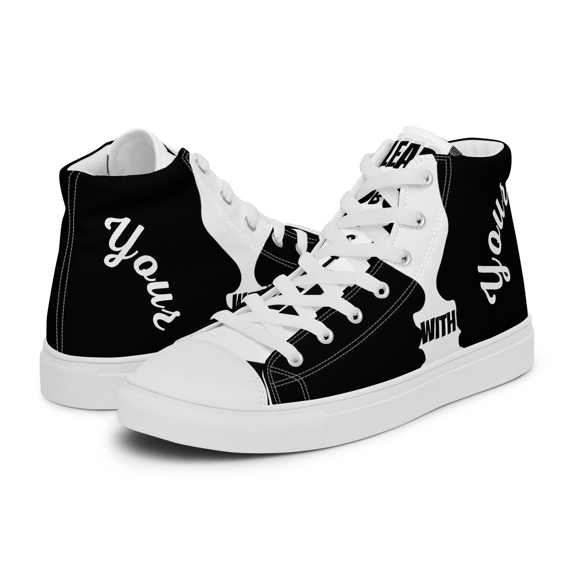 SpotlYght Seeker Women’s High Top Canvas Shoes in Crisp White – Strut with confidence and express your artistic spirit with this Motivate-Merch essential.