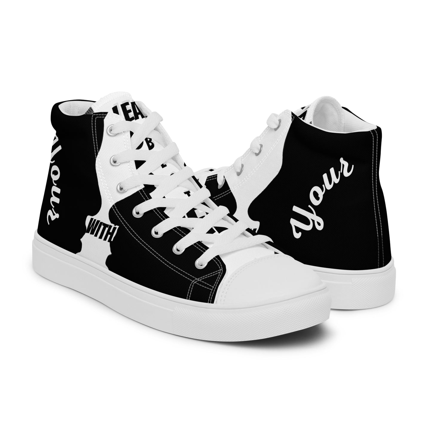 SpotlYght Seeker Women’s High Top Canvas Shoes in Crisp White – Strut with confidence and express your artistic spirit with this Motivate-Merch essential.