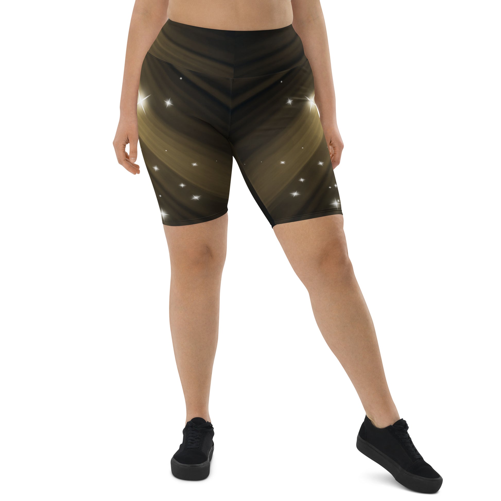 Plus Size Female artist shine bright rocking your Gold Spotlyght Biker Shorts