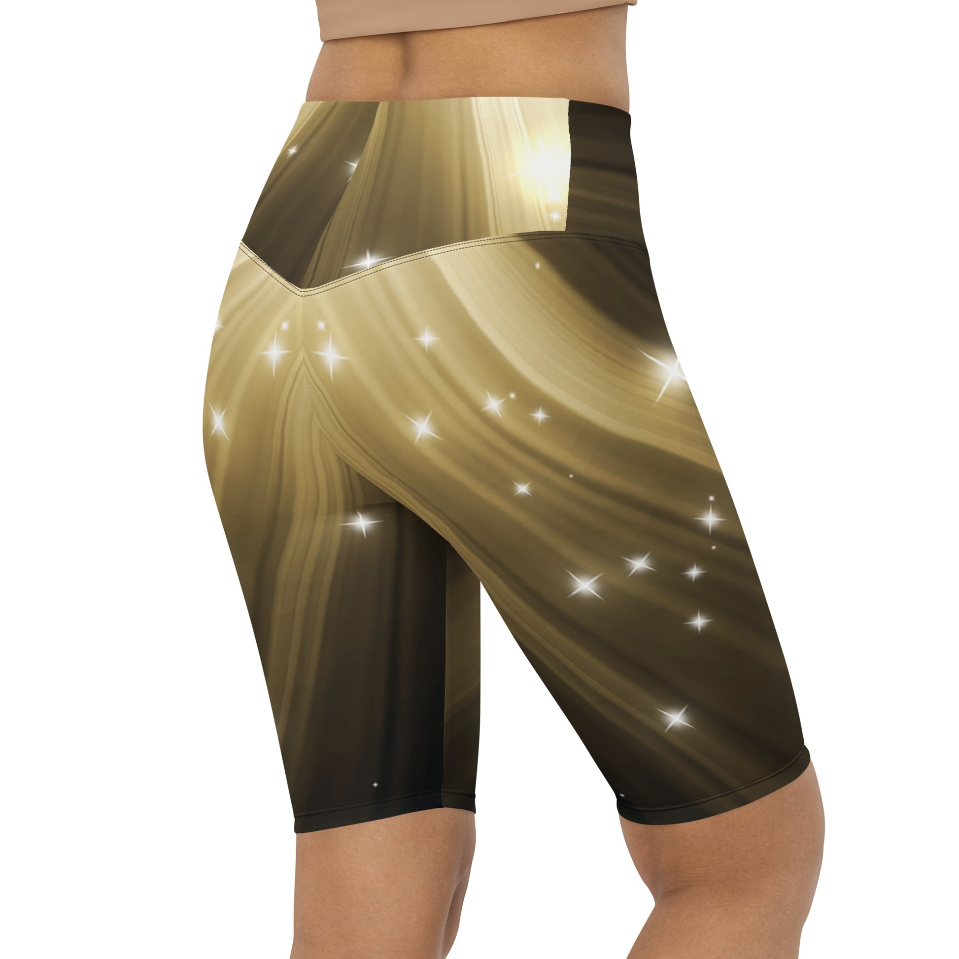 <p class="p1">Female artist shine bright rocking your Gold Spotlyght Biker Shorts<br></p> <p>&nbsp;</p>