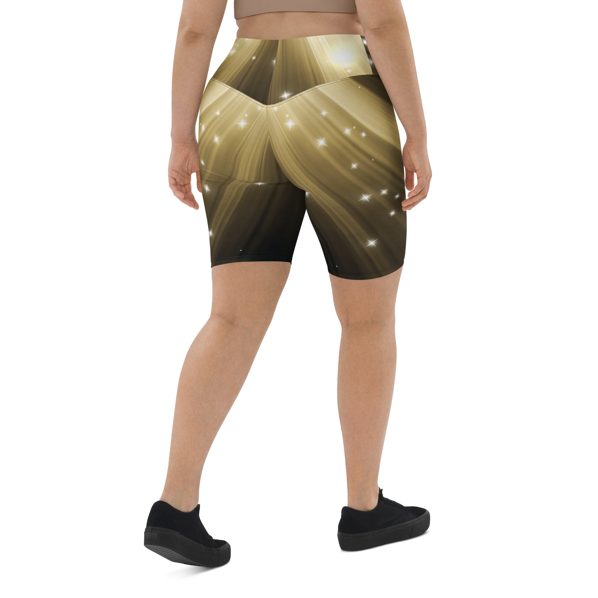Plus Size Female artist shine bright rocking your Gold Spotlyght Biker Shorts