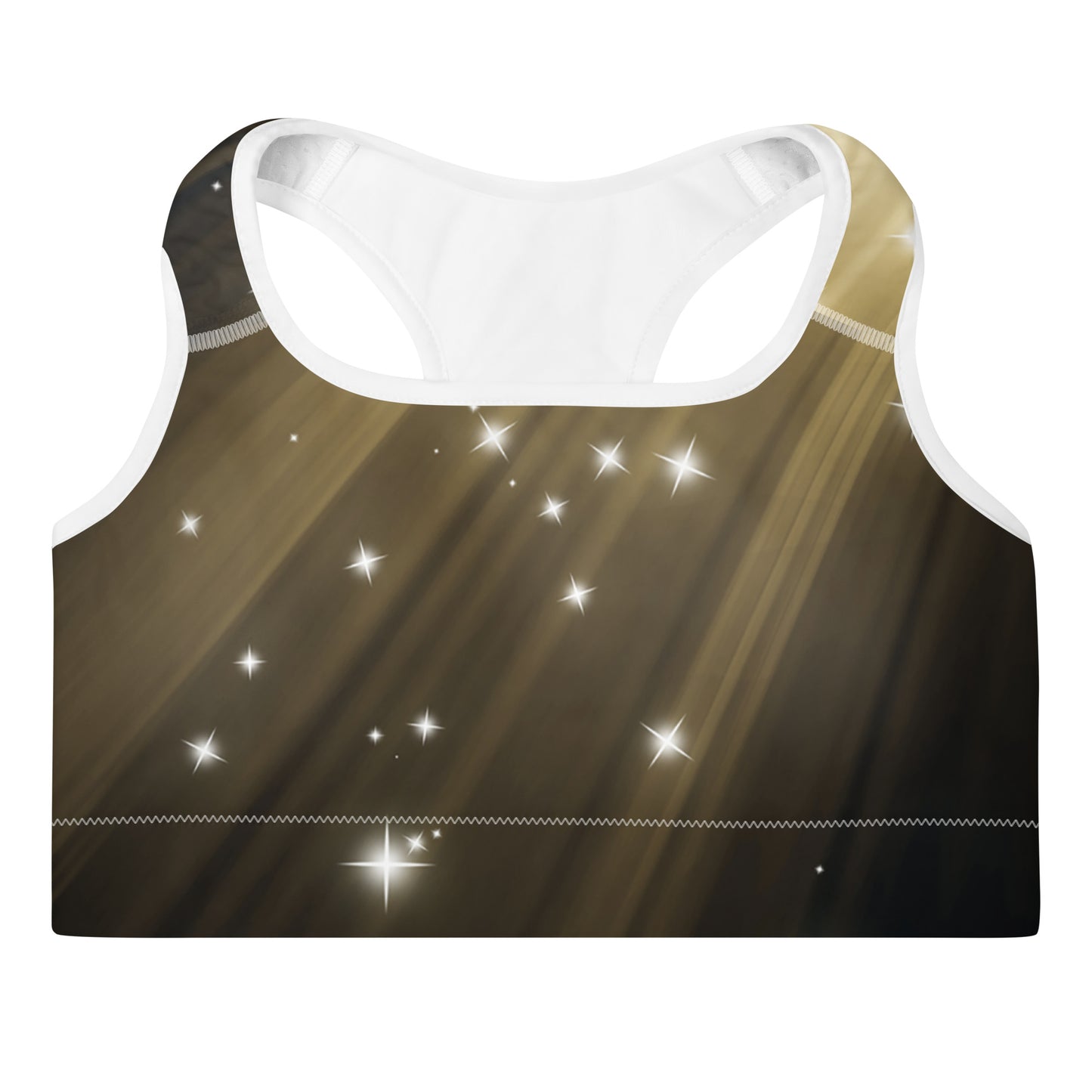 Ready to shine? Embrace the artistry within you with the Gold Spotlyght Padded Sports Bra. 🌟💪"