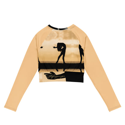 A-Ray of Emotions Long Sleeve Crop Top - AH Peach: A canvas for creative magic, inspired by the profound quote, in the enchanting Peach color.   'Every work of art begins with a ray of emotion, a torch of inspiration, a question searching for an answer.' Explore the journey of creativity in this captivating hue."
