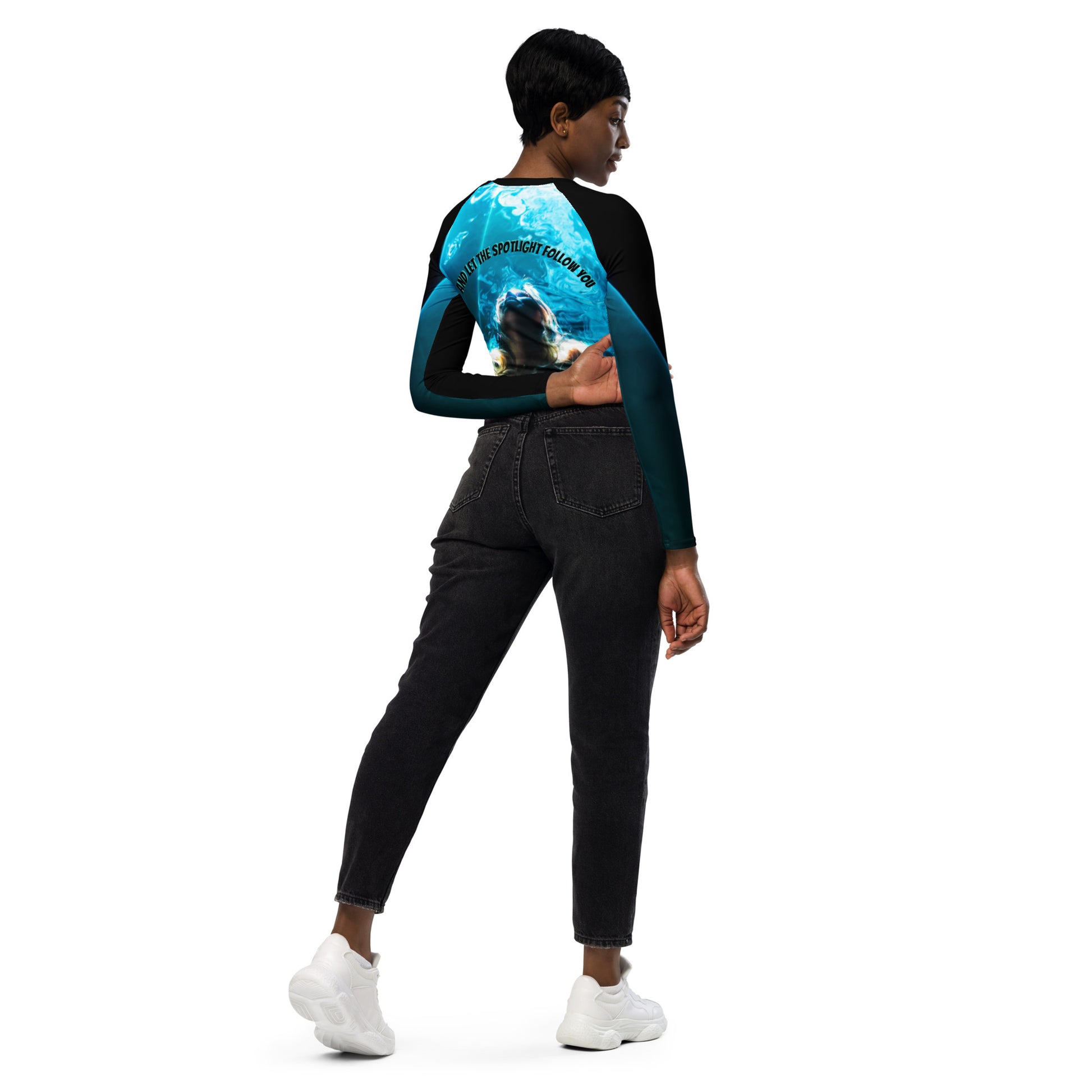 See yourself in the Spotlight in these LBS Aqua Long-Sleeve Crop Top for the Female Artist.