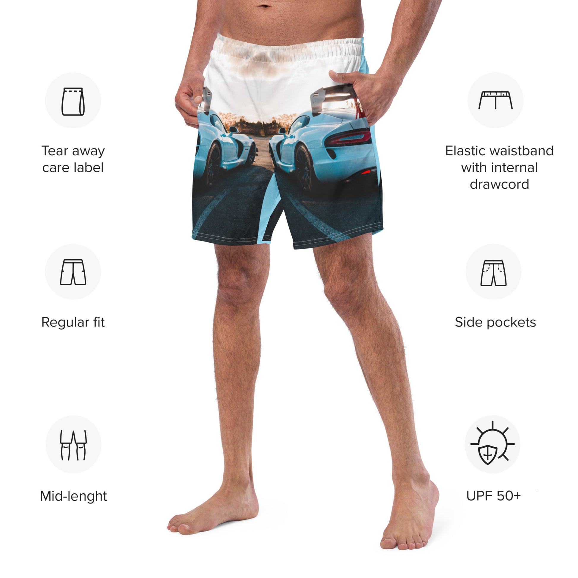 Car Swim trunks for the Spotlyght Seeker Male Artist who needs to stand out.