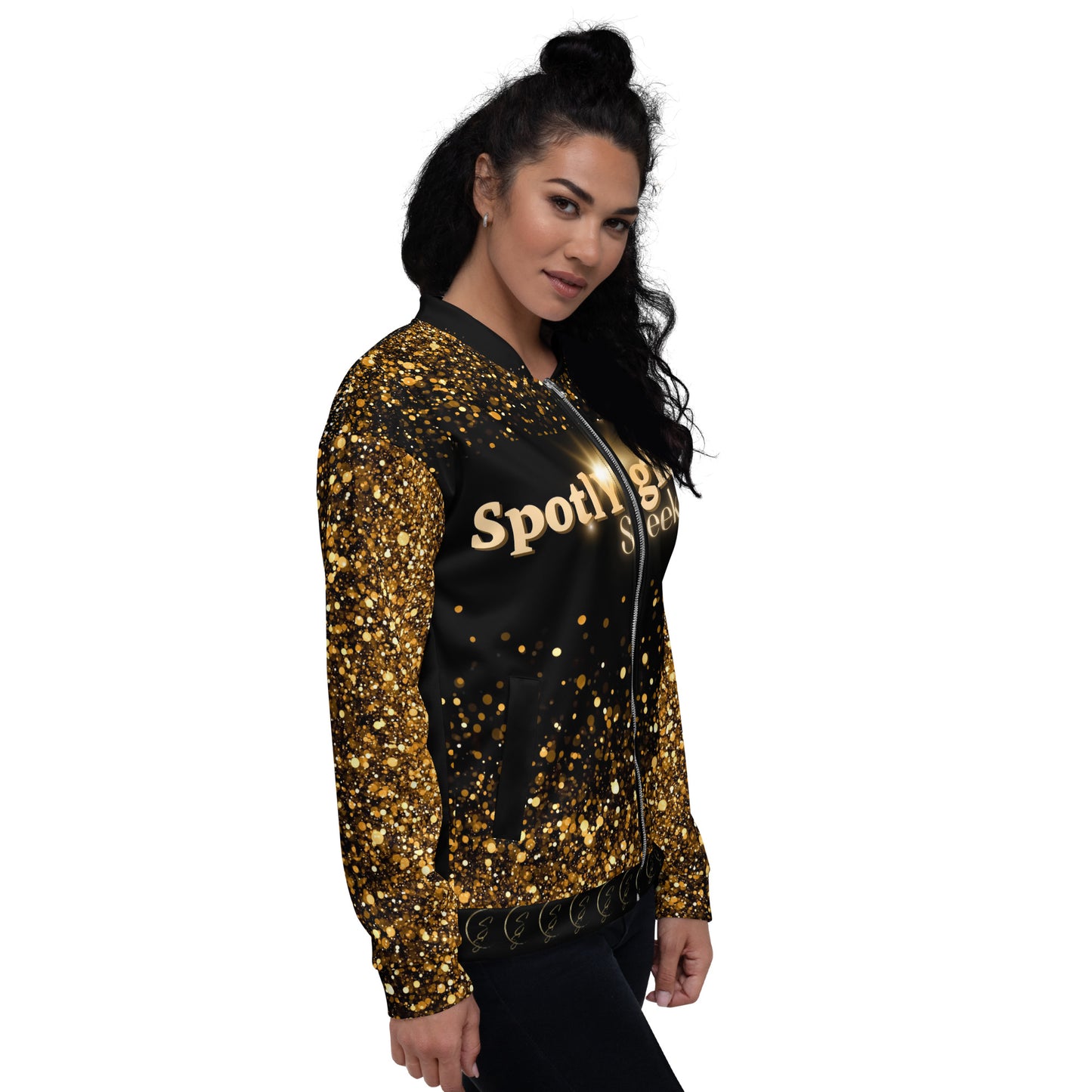 Unisex Bomber Jacket in dazzling sequin-simulated design, perfect for adding sparkle to your style.  For the artist whose birthright is the spotlight.
